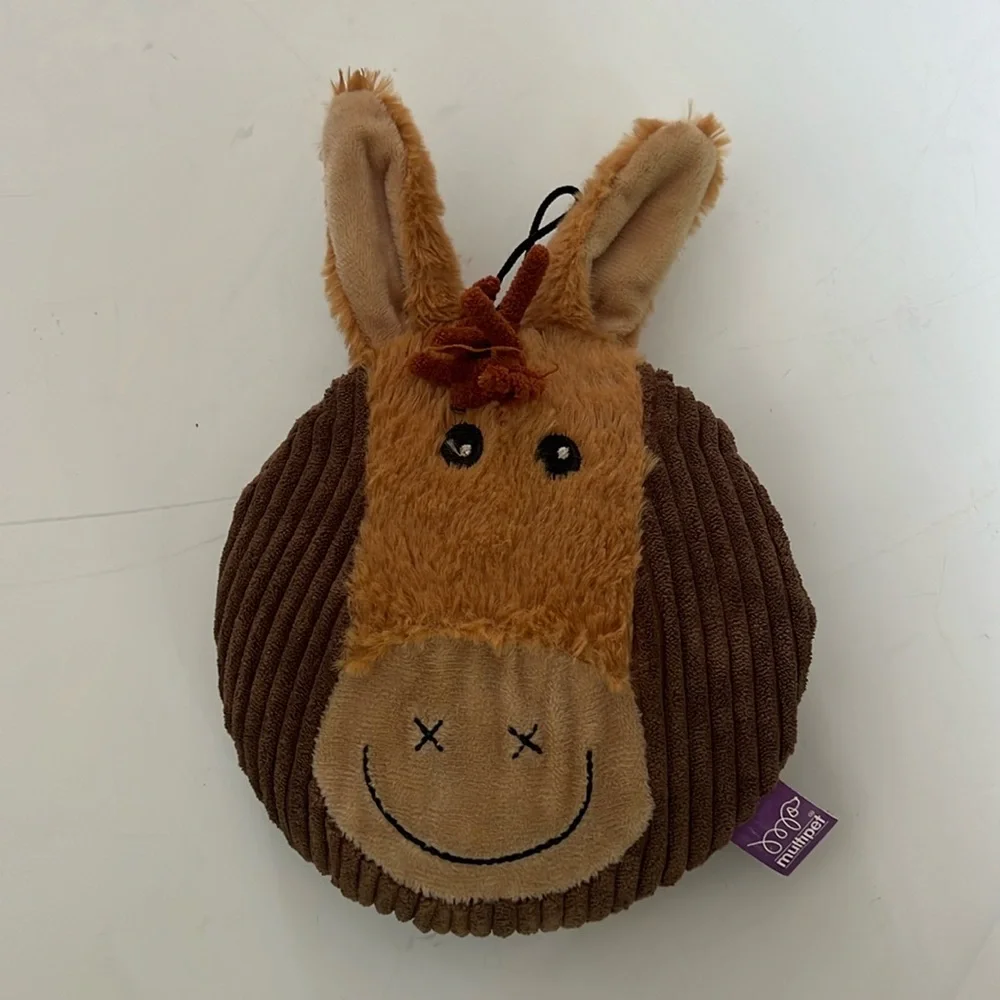 Multi-Pet Brown Corduroy Donkey Disk Squeaky Dog Toy